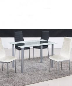 פינת אוכל מזכוכית דגם ZEBRA WHITE כולל 4 כיסאות