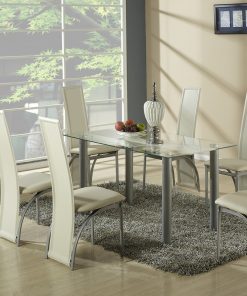 פינת אוכל מזכוכית דגם VERONA WHITE כולל 6 כיסאות